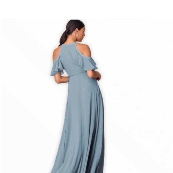 Blue Maxi Gown with Flutter Sleeves and Plunge Neckline - Picture 2 of 4